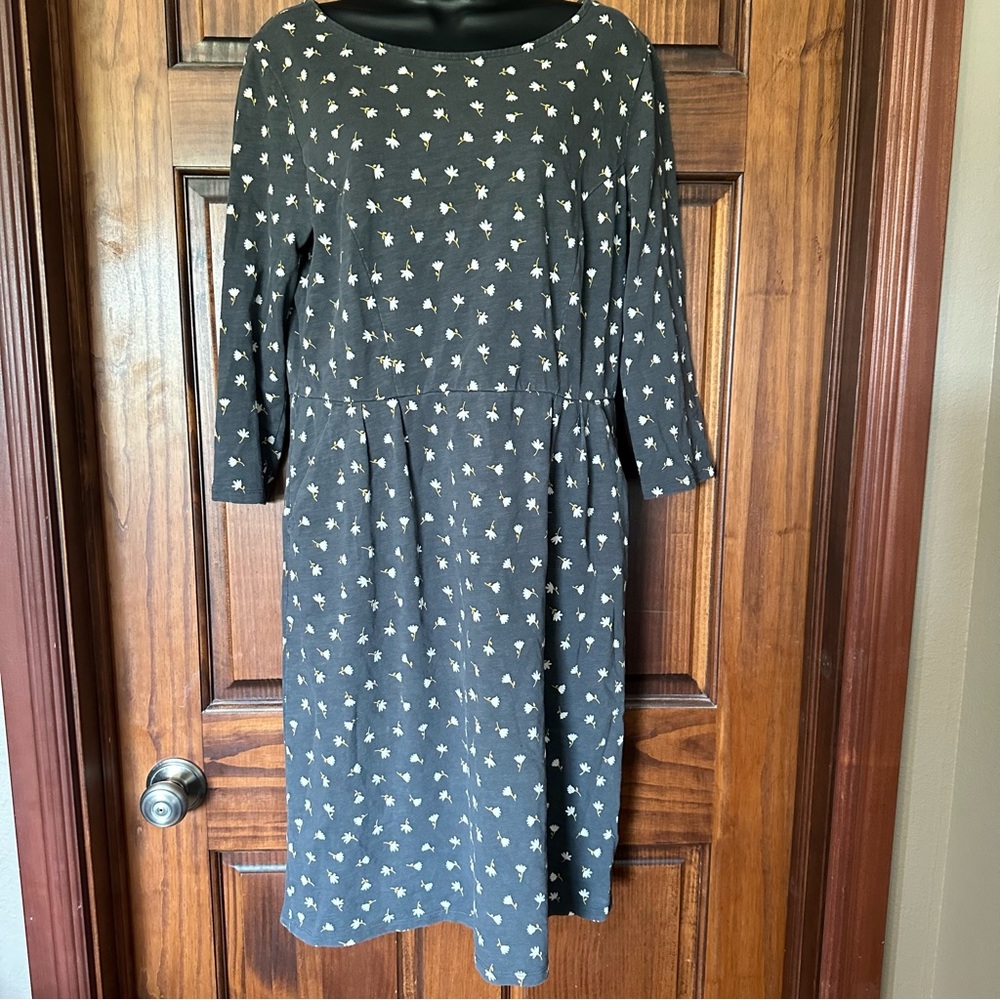 Boden Black Floral-Print Long-Sleeve Dress